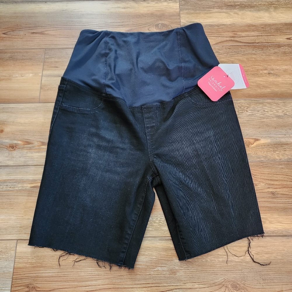 Isabel Maternity Jeans Shorts Womens 14 Black Over Belly Panel Bermuda NEW